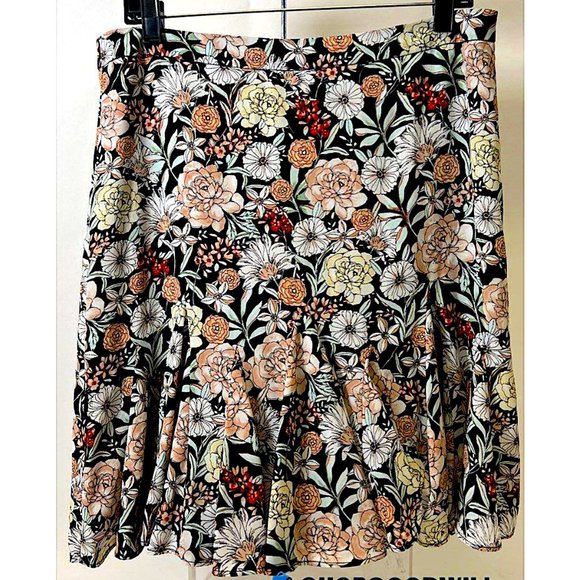 Y2K Boho Flowy Ruffled Floral Midi Skirt Multicolor Knee Length Lined Size 10 - Picture 1 of 7